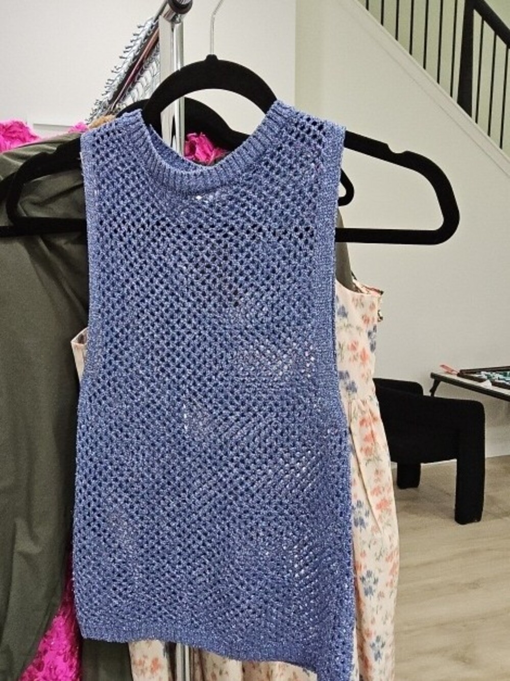 Mango Shimmer Knit Fringe Skirt Set in Periwinkle Blue - Picture 2 of 3